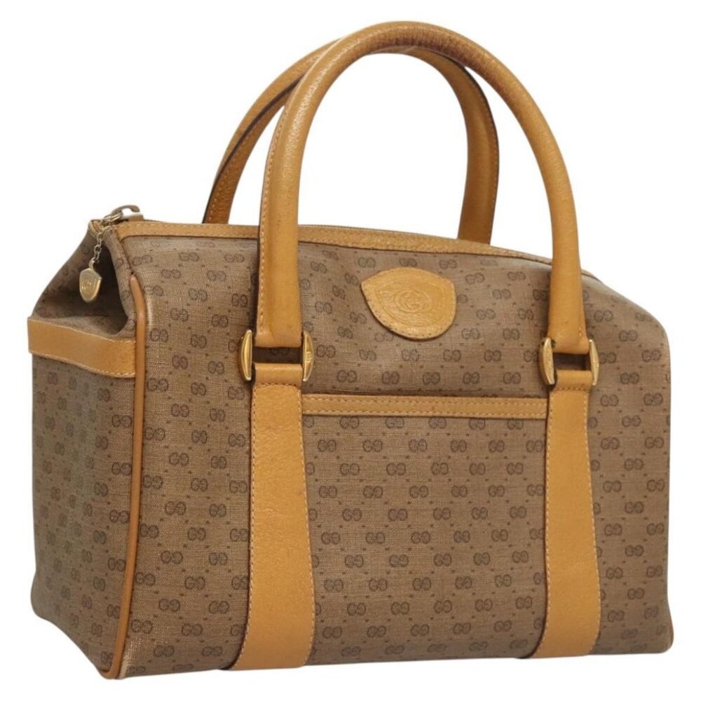 GUCCI Micro GG Supreme Hand Bag PVC Beige Gold Auth BA1192